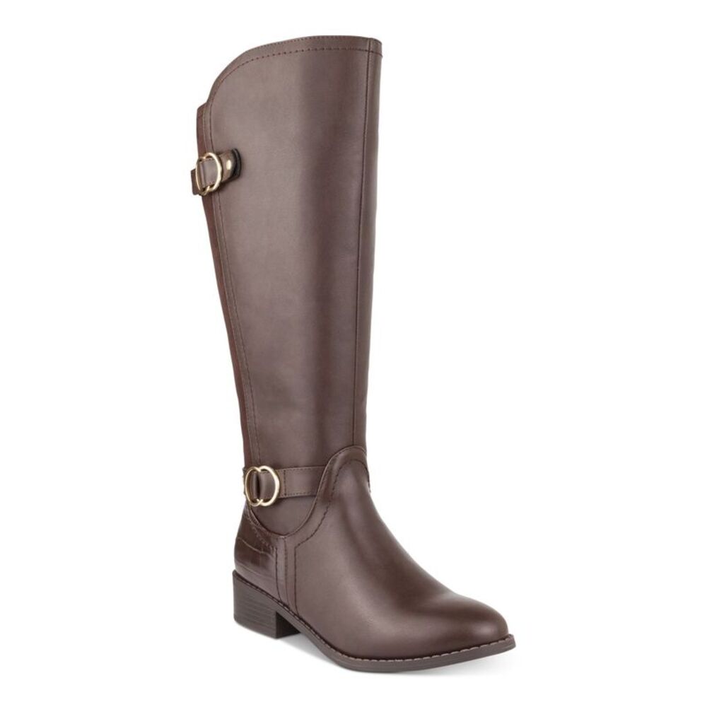 KAREN SCOTT Womens Brown Crocodile Leandraa Almond Block Heel Riding Boot 5.5 M